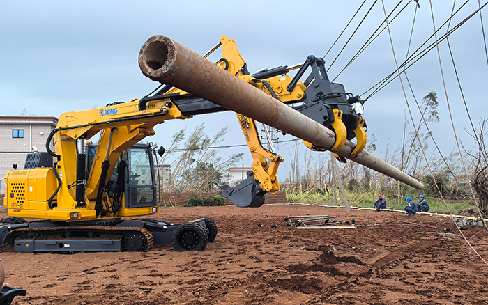 “摩羯”來襲，徐工開挖立桿一體機(jī)跑贏時(shí)間助力抗災(zāi)復(fù)電搶修